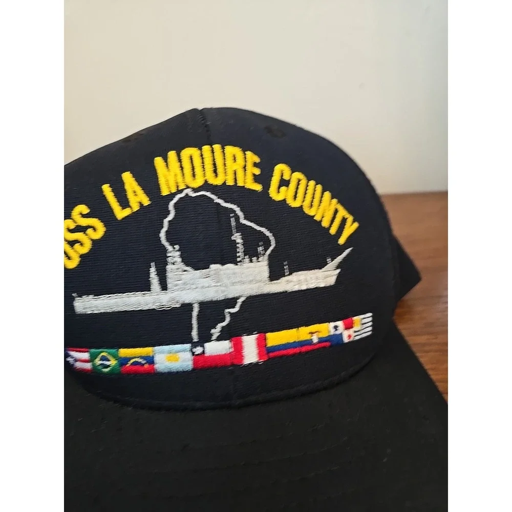 Vintage Navy Command Caps USS LA MOURE County Ship Hat Blue Snapback USA Made